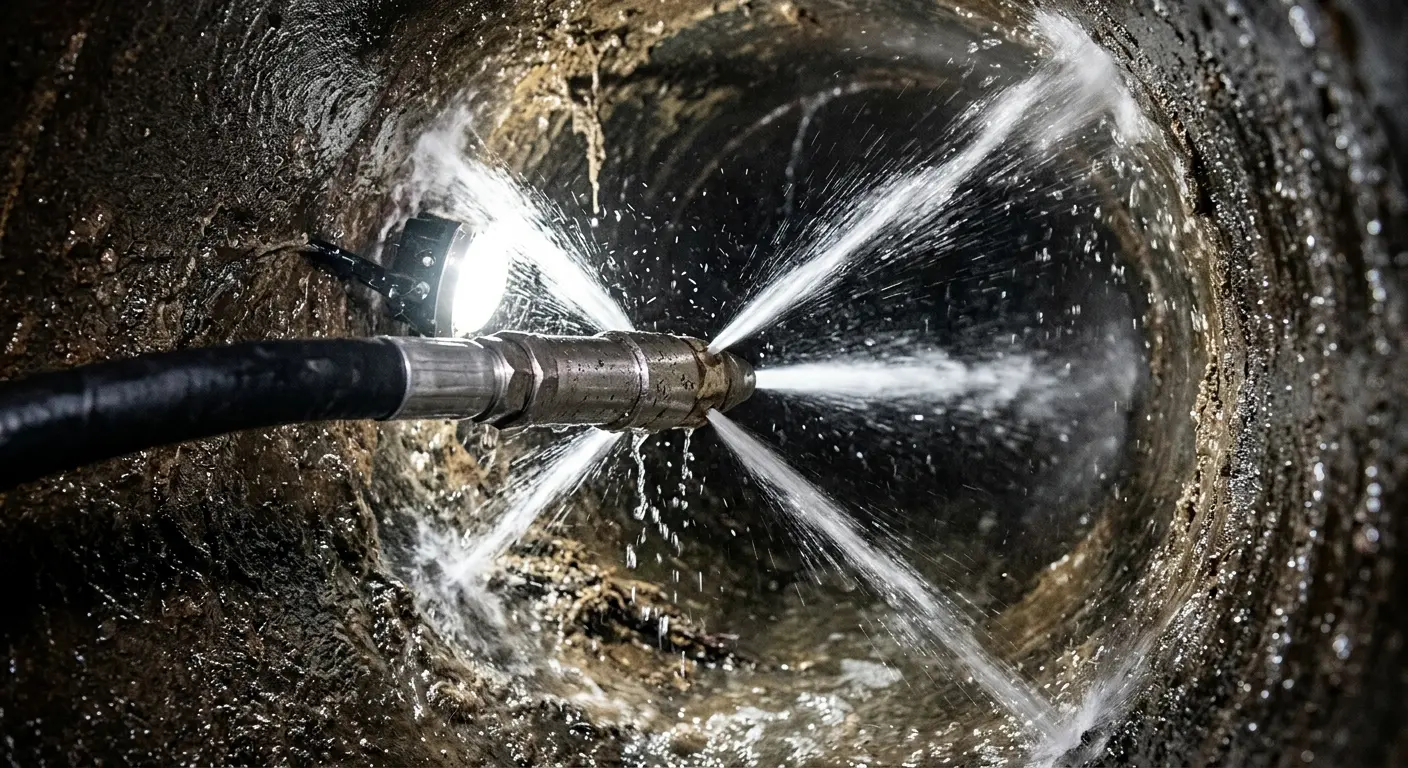 High-pressure hydro jetting nozzle cleaning sewer pipe for Sewer Cleanout in Allen